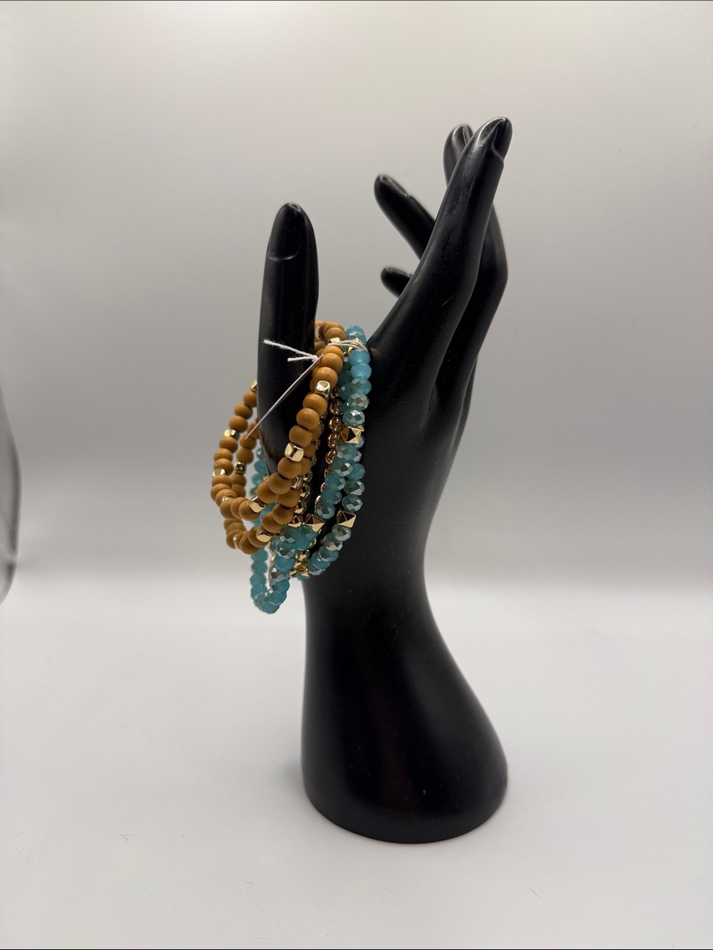 Turquoise & Tan Beaded Stack Bracelet Set